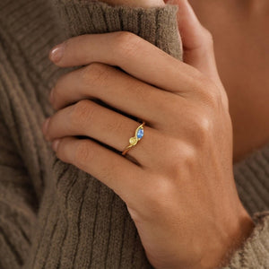 Two-Tone Double Shape CZ Wave Band Ring
