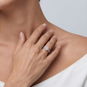 Dainty Round Moissanite Halo Twist Band Ring