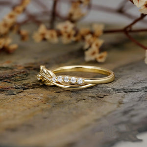 Classic Textured Leaf Half Pave CZ Band Ring