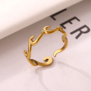 Minimalist Ocean Wave Adjustable Open Ring