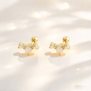 Opal Cluster Curved Ear Climber Stud Earrings