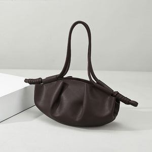 Pleated Leather Dual Knot Shoulder Handbag