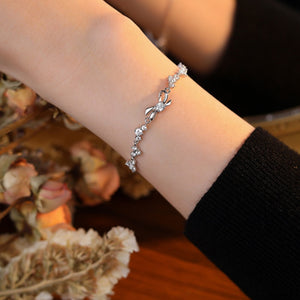 Bow Heart Triple CZ Adjustable Chain Bracelet