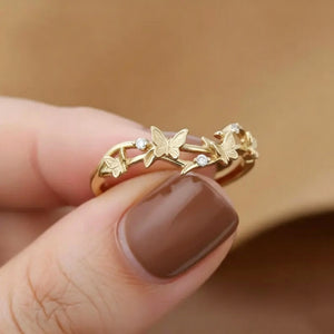 Sculpted Textured Butterfly Vine CZ Band Ring