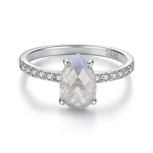 Pear Labradorite Half Pave Accent Band Ring