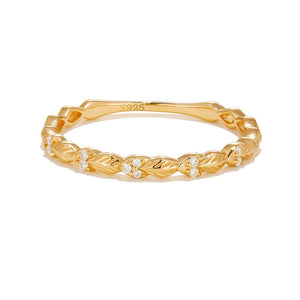 Tiny Moissanite Textured Leaf Vine Band Ring