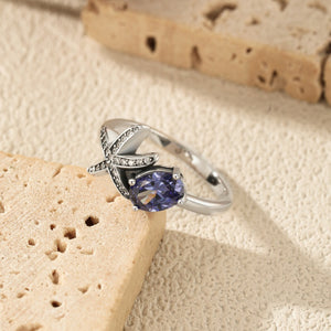 Ocean Starfish Pave Purple Oval CZ Band Ring
