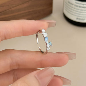 Blue Enamel Dolphin Pearl Shell Stacking Ring