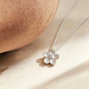 Minimalist Textured Floral CZ Charm Necklace