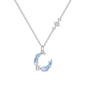 Sparkling Blue Moon Star Pendant Necklace