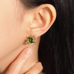 Vintage Branch Frame Olive CZ Stud Earrings