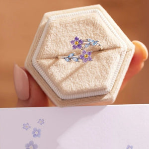 Purple Dual Floral Blue Leaf Inlaid Open Ring