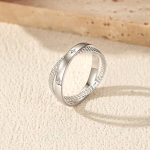 Dual Intertwined Carve Star Beaded Band Ring