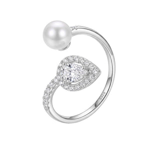 Pear Cut CZ Shell Pearl Adjustable Open Ring