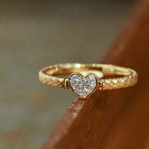 Dainty Pave Heart Woven Textured Band Ring