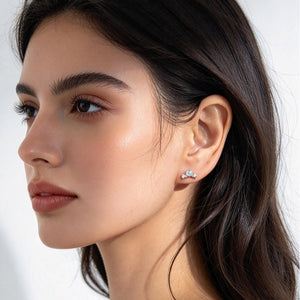 Opal Cluster Curved Ear Climber Stud Earrings