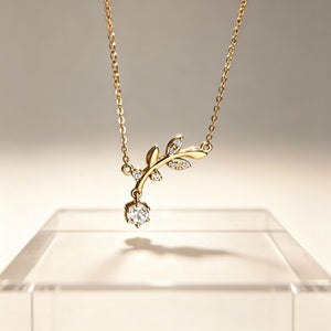 Classic Leaf Vine CZ Dangle Charm Necklace