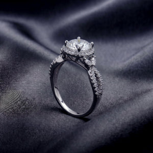 Dainty Round Moissanite Halo Twist Band Ring