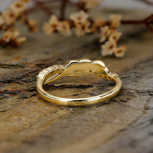 Classic Textured Leaf Half Pave CZ Band Ring