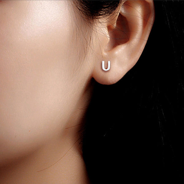 Silver Initial Letter Stud Earrings