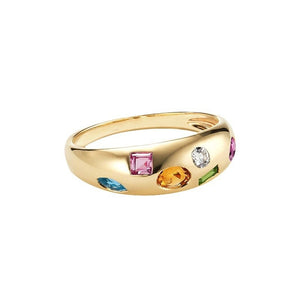 Geometric Multicolor Crystal Dome Band Ring