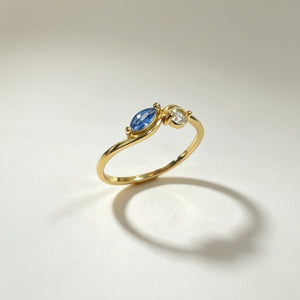 Two-Tone Double Shape CZ Wave Band Ring