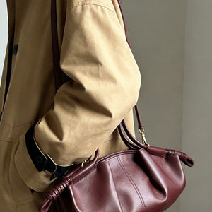 Pleated Leather Dual Knot Shoulder Handbag