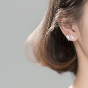 Flower Star Illusion Double Row Stud Earrings