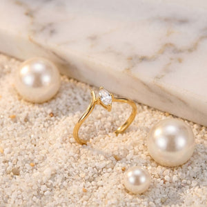 Double Shape Crystal Curved Wave Band Ring