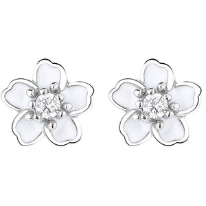 Enamel Cherry Blossom Crystal Stud Earrings