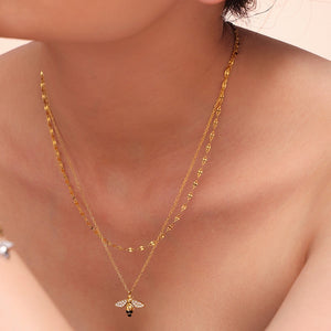 Honeybee Pave CZ Insect Pendant Necklace