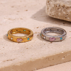 Multi Colorful Gems Chunky Dome Band Ring