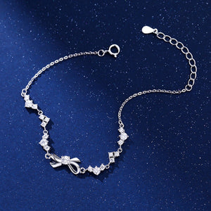 Bow Heart Triple CZ Adjustable Chain Bracelet
