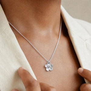 Minimalist Textured Floral CZ Charm Necklace