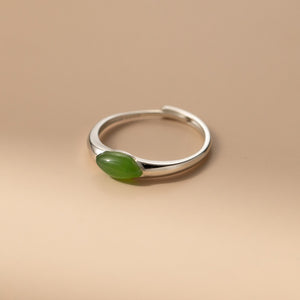 Marquise Green Jade Solitaire Stackable Ring