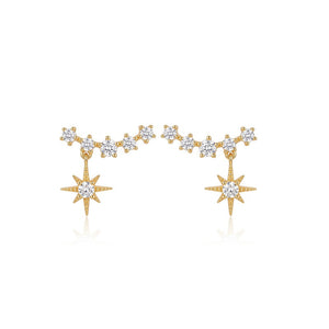 Celestial Starburst Drop Climber Stud Earrings