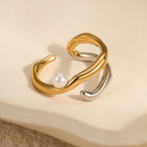 Organic Wavy Pearl Double Strand Open Ring