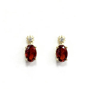 Small Starburst Oval Red Garnet Stud Earrings