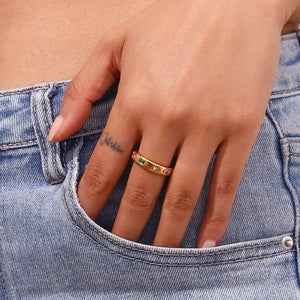 Multi Colorful Gems Chunky Dome Band Ring