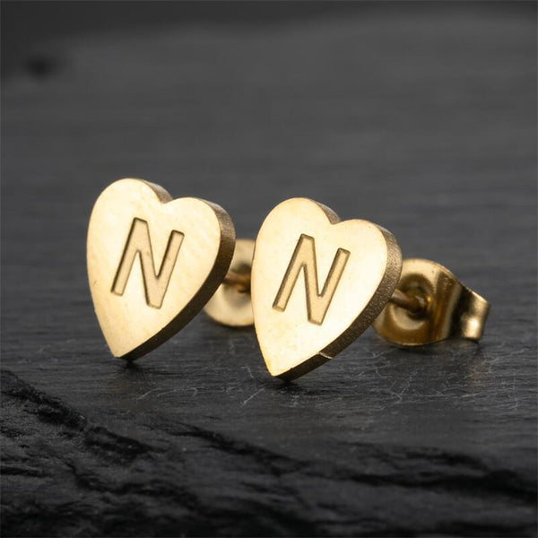 Initial Letter Heart Stud Earrings