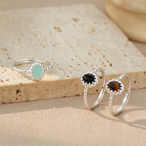 Colorful Oval Crystal Beaded Stack Open Ring