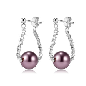 Dainty Crushed Silver Bead Pearl Drop Earrings