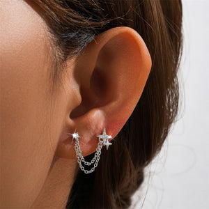 Dual Chain Starburst Lobe Chain Stud Earrings