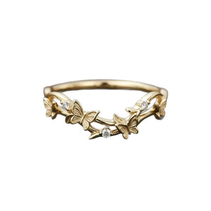 Sculpted Textured Butterfly Vine CZ Band Ring