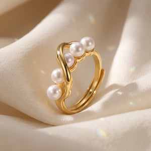 Organic Wavy Multi Pearl Stacking Open Ring