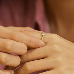 Dainty Pave Heart Woven Textured Band Ring