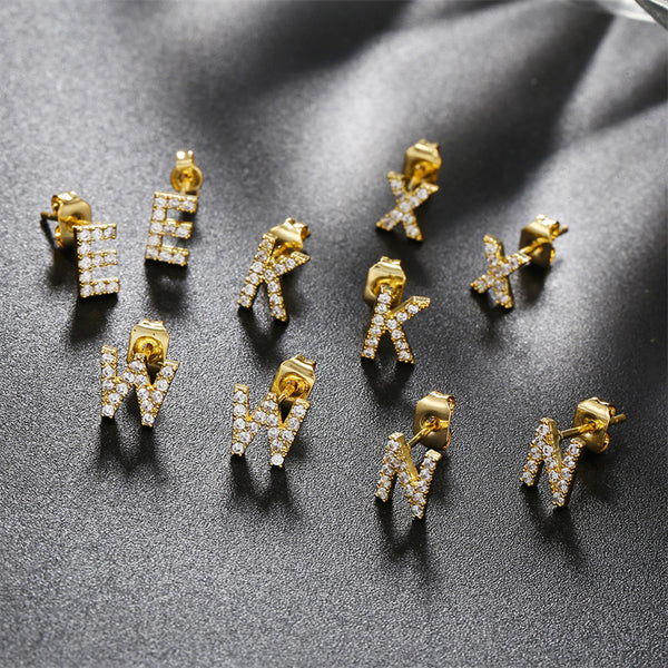 Gold Initial Letter Stud Earrings