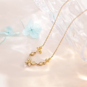 Dainty Triple Butterfly Pave Pendant Necklace