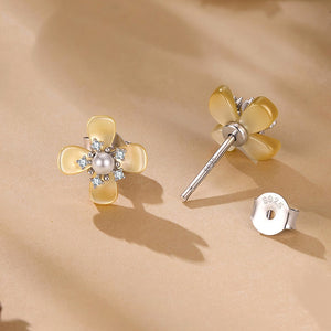 Elegant Osmanthus Flower Pearl Stud Earrings