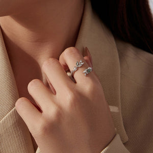 Moss Agate Leaf Branch Stackable Open Ring